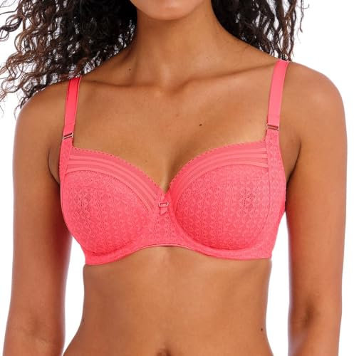 Freya Women's Viva Lace Underwire Side Support Bra Full Coverage, Opaque, Sunkissed Coral, 34FF