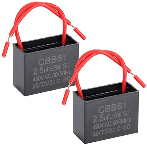 Greluma 2 piezas 2.5uF 450V AC CBB61 Condensador de ventilador de techo 50/60Hz Motor, sin polaridad, 2 cables