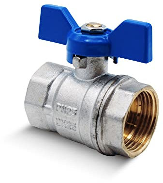 DOJA Barcelona | Kugelhahn | Wasserabsperrhahn 1/2 Blau | PN-25 Innengewinde-Innengewinde | in Messing | Kugelhähne mit Flügelgriff für Toilette komplett, Wasser mit Gas, Sanitärschläuche