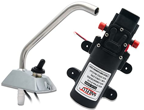 Riloer 12V Bomba de Agua Eléctrica de Repuesto, Autocebante 35PSI S-AILF-LO Bomba de Agua con Grifo, Universal Portátil para Caravana Marina RV