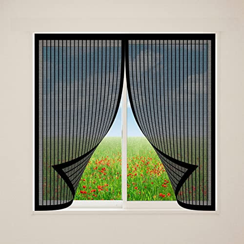 Fliegengitter für Fenster Insektenschutznetz 130 x 160 cm Insektenschutz Fensternetz Automatisches Schließen für an allen Fenster, Schwarz