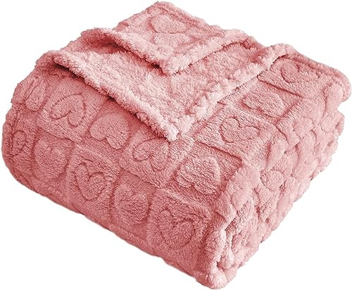 FY FIBER HOUSE överkastfiltar med hjärta rutiga, mjuka varma filtar för älskare mamma far vänner presenter, tvättbar lätt luddig filt för bäddsoffa alla årstider (rosa, 127 x 152 cm)