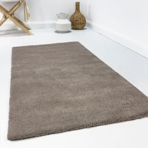 wecon home Esprit Alfombra de lana virgen de pelo largo y moderna para salón, dormitorio o estudio, color gris topo