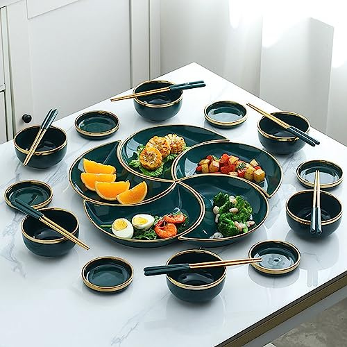 Juego de vajilla de 23 piezas de cerámica de lujo para el hogar, plato de luna, platos y cuencos, platos y palillos para 6 personas, juego de vajilla combinada de porcelana