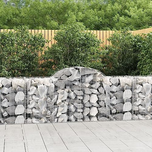 JUNZAI Arched Gabion Baskets 8 pcs 200x50x80/100 cm Galvanised Iron,Gabion Wall Mesh Wire Stone Basket Galvanised Iron Stone Basket Outdoor Spiral Planter Retaining Wall