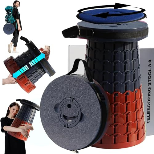 ALEVMOOM Upgraded Espesado Taburete Plegable Plegable Taburete Telescópico Con Cojín, Taburete Plegable Retráctil Para Pesca Camping Al Aire Libre Altura 50CM Carga Max 1000 Lb