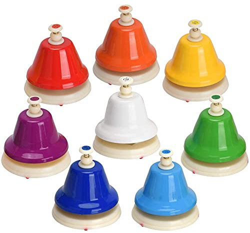 Juwacoo Ensemble de Cloches de Table 8 pièces, Cloche à Main en métal, clochettes à Carillon, Instruments de Musique Cloche mélodie, Cloche cachée, Cloches colorées pour Cloche d'animal de Compagnie,