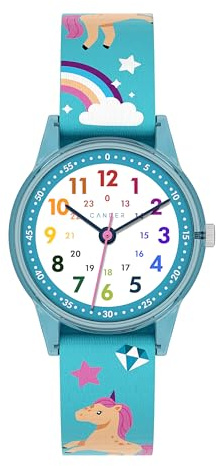 Cander Berlin MNA 0230 E Montre d'apprentissage analogique étanche pour enfant fille 3 ATM Motif licorne, bracelet