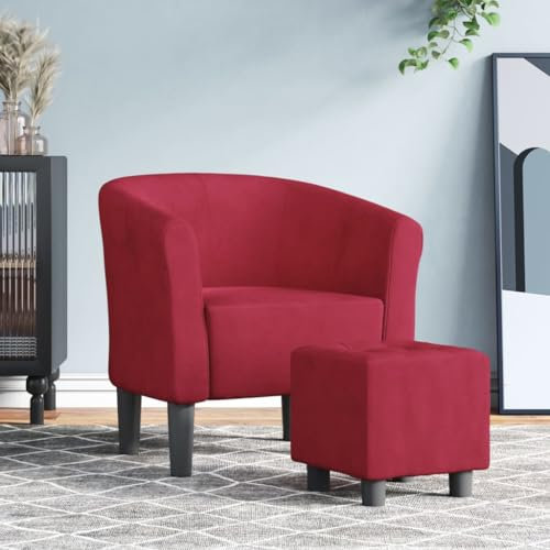 Festnight Clubsessel Sessel mit Hocker Cocktailsessel Armsessel Retro Lesesessel Samt Einzelsessel Loungesessel Klein Relaxsessel Armchair mit Fußhocker Bürosessel Weinrot