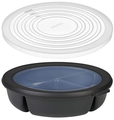 Mepal – Bento-Schüssel Starter-Set inkl. Mikrowellendeckel, Multischale mit 3 Fächern, rund Cirqula – Frischhaltedose luftdicht – Meal-Prep-Boxen & Vorratsdosen – Nordic black