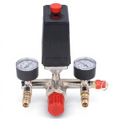 2 Way Air Compressor Pressure Switch,90‑120PSI Air Compressor Pressure Control Switch Valve + Pressure Gauge AC 240V/380V Control Valve Replacement Part Vertical Switch Manifold