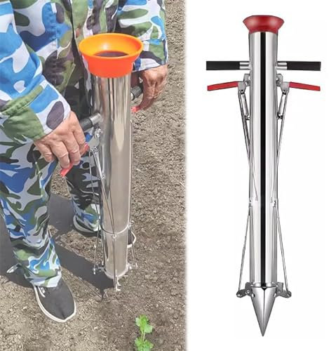 transplanteuse manuelle de semis Jardinière à bulbes à main, outil de jardin avec poignée antidérapante, jardinière semi-automatique durable et résistante à la rouille, pour pommes de terre, citrouill