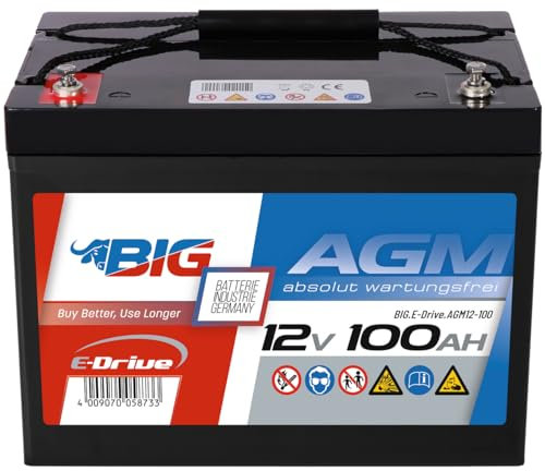 BIG E-Drive AGM Traktionsbatterie: Ideal für Rehatechnik, E-Scooter, Außenborder, Hebebühnen, Fördertechnik, Aufzüge, Robotik, FTS, Industrie, DC-Stromversorgung (12V - 100Ah)