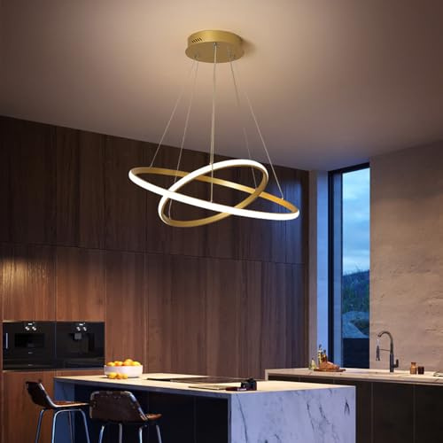 Lámpara Colgante LED, Moderna Colgante de Techo Altura Regulable 2 anillos Comedor Lamparas de Techo realizado Araña para Dormitorio salones Cocina Oficina mesa de comedor redondo Creativo (Dorado)