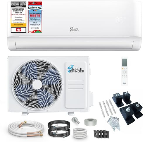 Kältebringer Split Klimaanlage - 18000 BTU (5,3 kW) - Klimagerät mit Heizfunktion, WiFi & App, bis 91qm, sehr leise - Set mit 5m Kupferleitung, Kältemittel R32, Montagematerial, Bodenkonsole