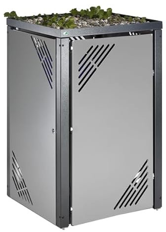 PROREGAL Robuster Mülltonnenschrank mit Pflanzendeckel | Gasdruckdämpfer | 127x77x81cm | Stahl | Grau | Mülltonnenverkleidung Mülltonnenschutz