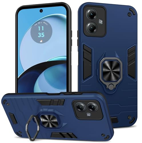Btstring Funda para Motorola Moto G14, Carcasa Antigolpes con Soporte anular metálico, Case Protectora de Grado Militar, Azul