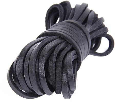 AYWTIUN Cordino Cuoio 5 Metri di Cordoncino Piatto in Vera Pelle, Striscia di Cuoio, Accessori for Braccialetti in Pelle, creazione di Gioielli(Color:Black)