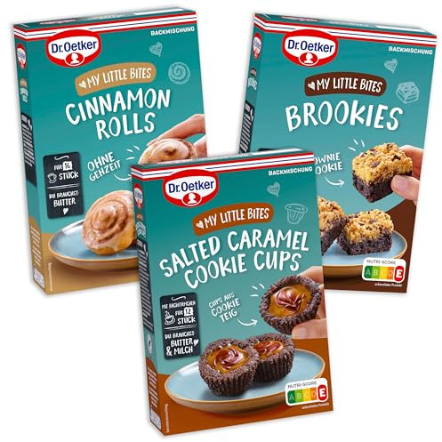 Dr. Oetker MY LITTLE BITES 3er Probier-Set, 1 x Salted Caramel Cookie Cups, 1 x Brookies, 1 x Cinnamon Rolls, Backmischungen