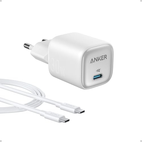 Anker 30 W USB C Laddare, Kompakt GaN Snabbladdare, 3X Snabbare Laddning USB C Strömadapter, Kompatibel med iPhone 16/15/14/13/12, iPad, Samsung Galaxy S24/S23, Pixel och Mer