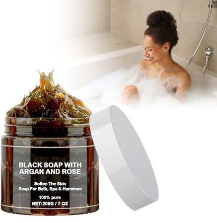 Savons Noirs Marocains, 200 G Savon Noir À L'argan Et À La Rose Savon Noir Exfoliant Pour Le Corps Du Maroc Moroccan Black Soap Dispenser Morocco Body Scrub, Deep Cleansing And Softening Skin