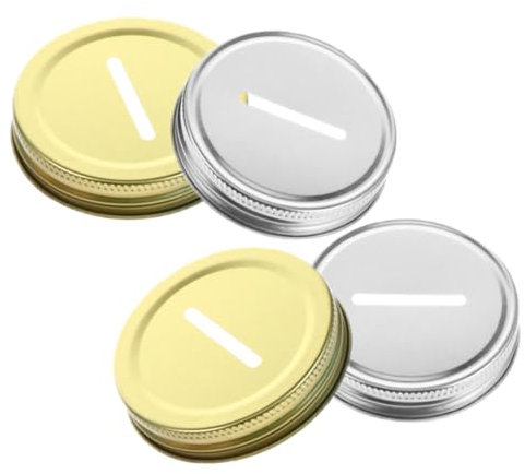 AUTSUPPL Coin Slot Bank Lid 70mm Metal Replacement Covers Iron Coin Bank Slot Lids for Mason Jars Money Saving Jar Caps 4pcs Set Gold and Silver