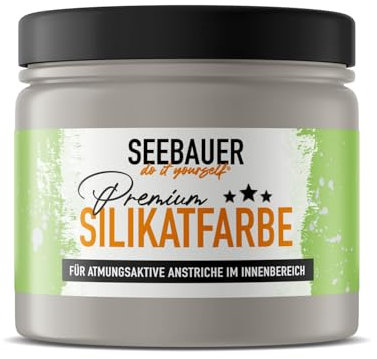 SEEBAUER diy Silikatfarbe Hellgrau 300ml für Innen (No. 204 Smooth Grey) Atmungsaktive Mineralfarbe für Allergiker - Abwaschbare Wandfarbe - Grautöne hohe Deckkraft