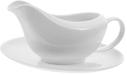 YARNOW Ceramic Gravy Boat with Saucer Set 6.30 X 2.76 X 2.56 Inch Sauce Pot Featuring Drip-Free Spout and Ergonomic Handle for Home and Festive Meals