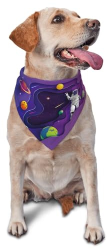 Hundhalsduk, motiv: astronaut på uppdrag i rymden, triangelhaklapp, hundnäsduk, söta hundtillbehör, hundhalsdukar