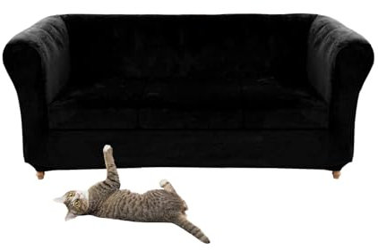 Chesterfield-Sofabezug-Set aus Samt, mit gebogenem Sessel und Sitzkissenbezügen, Vintage-Stil, schwarzer Stretch-Stoff, 3 kleine Sitze im Lieferumfang enthalten