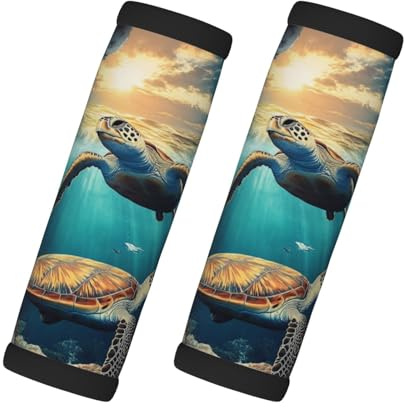 Sea Turtles Running Through Wall Luggage Handle Wrap 2 Pcs 3D Hole Ocean Travel Bag Wraps for Luggage Suitcase Travel Bag Trolley Case Identifiers