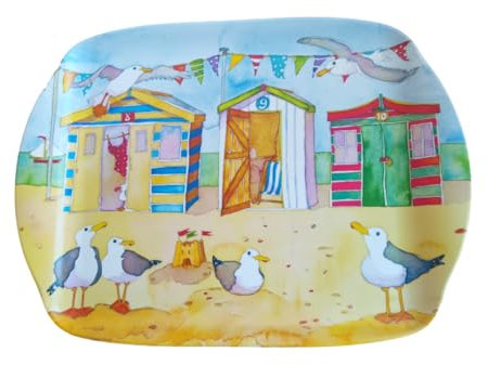 Beside The Sea - Summer Beach Huts - Emma Ball Colourful Melamine Tea Tray - 35 cm