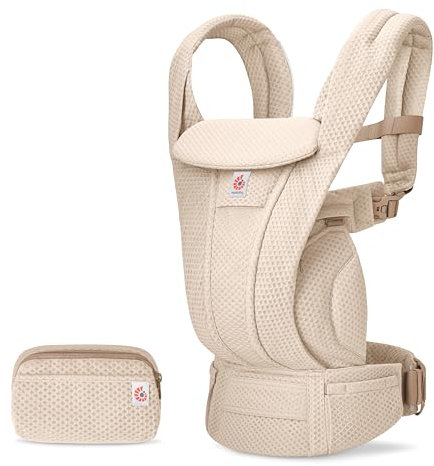 Ergobaby Omni Deluxe All-in-One Babytrage für Neugeborene ab Geburt bis 20kg, Ergonomische 4-Positionen Mesh Babytrage Rückentrage Baby-Tragetasche, Natural Beige