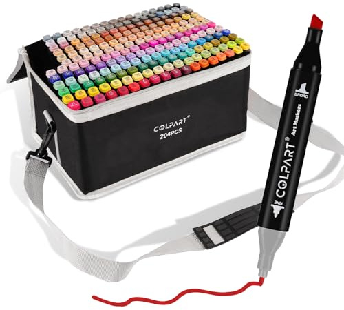 colpart 204 Colors Alcohol Markers Dual Tip Art Markers for Marker Pens with Pen Holder and Carry Bag for Adult Coloring Painting Supplies Perfect for Painting, Coloring, Sketching and Drawing