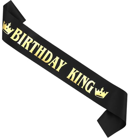 Coptiner 1PC Birthday King Sash Satin Sash Banner Accessories with Gold Letter Birthday Party Decorations Gifts for Men Adults Kids Celebration Black