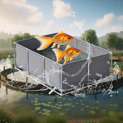 uofgcru Laghetto da Giardino Esterno,Piscina Rettangolare sopra Terra,Rivestimenti per Laghetti con Telaio in Acciaio Inossidabile,Stagni in Tela in PVC con Valvola di Scarico(Grey-2×2×0.6m)