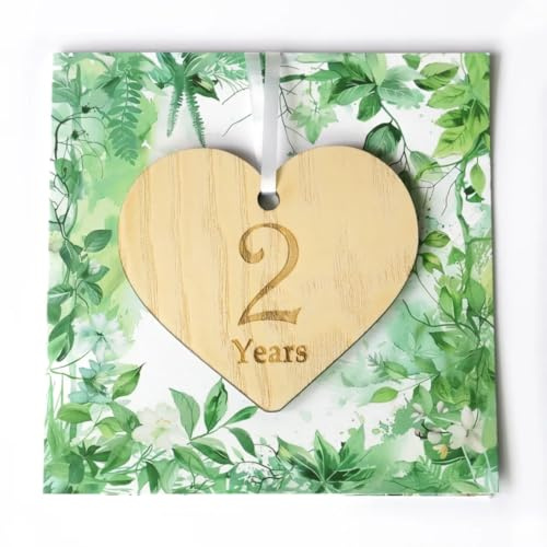 Glückwunschkarte zum 2. Hochzeitstag – hochwertige Karte zum Hochzeitstag aus Baumwolle mit Holzherz, Andenken zum 2. Hochzeitstag und Baumwolljubiläum für Ihn, Sie oder Paar
