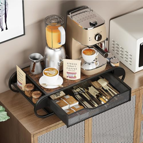 Kaffee Kapselhalter, Kaffeekapseln Aufbewahrung mit Schublade, 55 x 29 x 13cm Kaffee Kapsel Halter mit Metallrahmen & Holzoberfläche, Aufbewahrungsbox für die meisten Kapseln Pads für 90 Stück