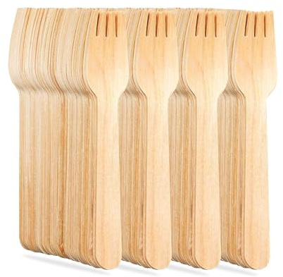 G4GADGET 500x Wooden Forks - Disposable Biodegradable Birch Wood Utensils for Parties, Picnics, Weddings, BBQs, and Events