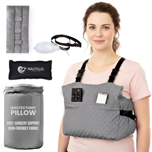 Mastectomy Recovery Pillow Set, Post-Surgery Comfort for Breast Surgery & Lumpectomy, 5-Piece Kit with Gel Pack, Seatbelt Cushion, Shower Lanyard & Storage Bag, Best Gift for Woman Having Mastectomy