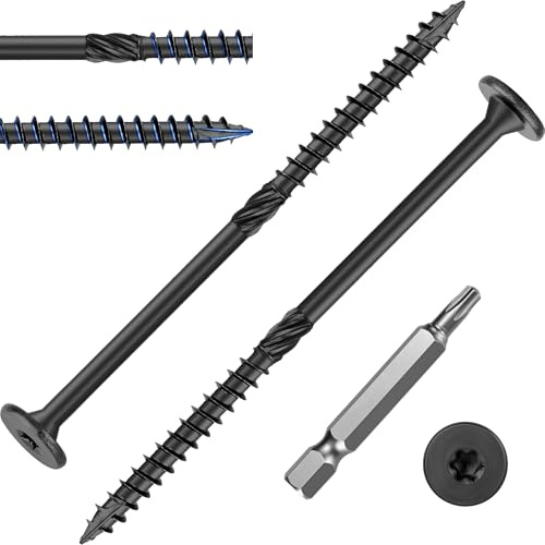 FandWay 25 Stück Holzschrauben Torx 6,3 x 150 mm Tellerkopfschrauben Spanplattenschrauben Schwarz Epoxid,Senkkopfschrauben, Dachkonstruktion Schrauben,Terrassenschrauben,mit T30 Torx-Antrieb.