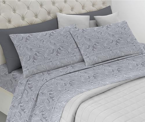Riad Arredo Set Completo Letto 100% Cotone Morbido - Set Lenzuola con federe Mano Delicata Made in Italy (Bali Grigio, Francese)