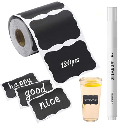 120 PCS Pegatinas Pizarra, Etiquetas Adhesivas Frascos Especias, Adhesivas Tarros, Etiquetas Congelador, Para Cocina, Decorar Despensa, Vino, Hogar y Oficina, 5.5 x 3.5 cm