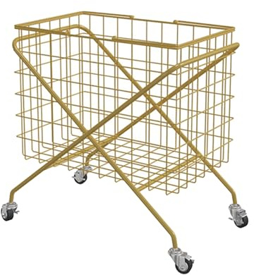 ZGYOZMNG Rolling laundry basket, Rolling Mesh Laundry Basket with Brake Casters Metal Hamper Storage Cart for Dirty Clothes Toys Balls Removable Storage Basket with Wheels (Color a)