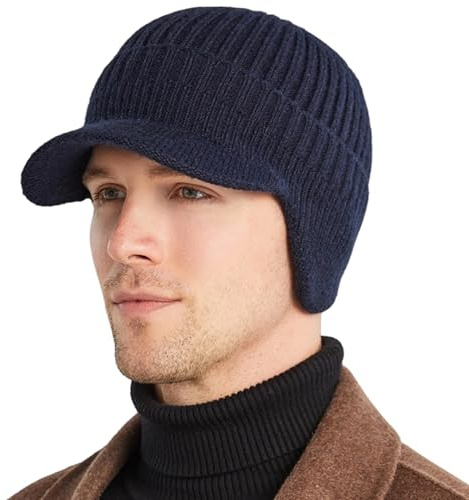 MLPKOI Cappello Invernale Uomo Beanie con Brim, Cappello Caldo con Paraorecchie Tesa Berretto da Sci con Visiera Inverno Autunno/Inverno