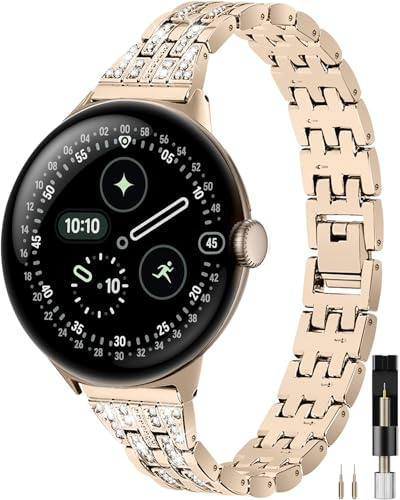 Miimall Metal Slim Ersatz Band für mit 41MM Google Pixel Watch 5 4 3 Armband, Metall Legierung Bands Glitter Shiny Rhinestone Metallarmband für Pixel Watch 5 4 3 2 1 Band Damen Champagner Gold