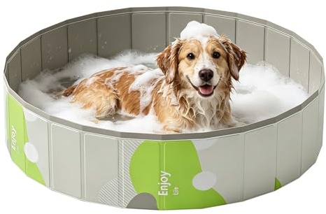 DUOJIN PVC Foldable Swimming Pool For Pets, Dog Paddling Pool Swimming Pools Portable (120 x 30 cm), Garden Paddling Pool Water Pool Summer Bathing Tub for Dogs, Puppies, Cats, White-Green