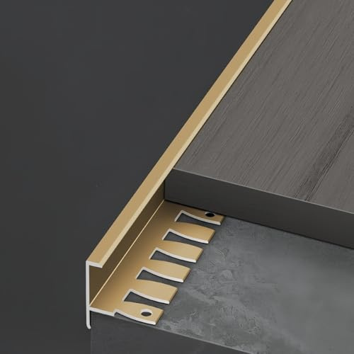 Coayuou Baguette Carrelage Angle en F 90cm* 3 Pièces Coin D Escalier Anti Poussière Flexible Baguette Alu pour Protection Durable Et Esthétique, Installation Rapide Et Facile(Gold,15.2mm)