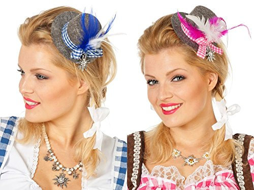 Bayerischer Mini Hut mit grauen und blauen Federn für Damen