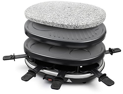 Todeco - Set à Raclette 3 en 1, Grillade en Pierre Naturelle - Matériau: Acier inoxydable 304 - Puissance: 900 W - Noir, Ensemble complet de plaques de cuisson